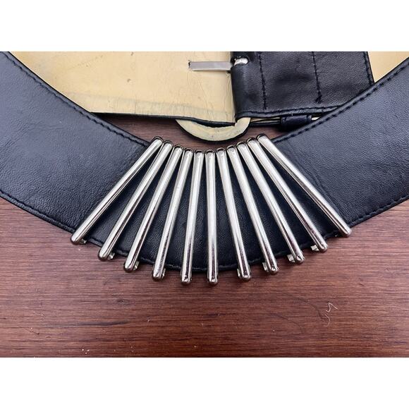 VTG KARL LAGERFELD 90s Runway Silver Black Belt S Made in France 75cm main image 4